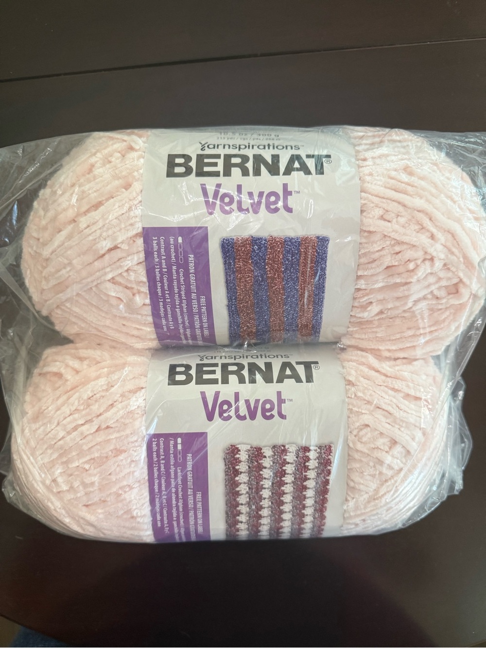 Yarnspirations Bernat Velvet Plush Yarn - 2 Skeins of Blush Pink
